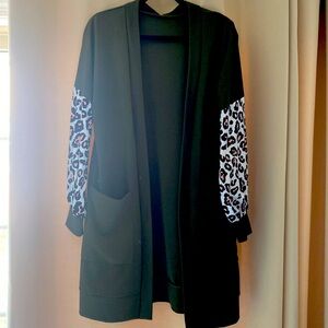 Long sleeve print cardigan with pockets - Olive green